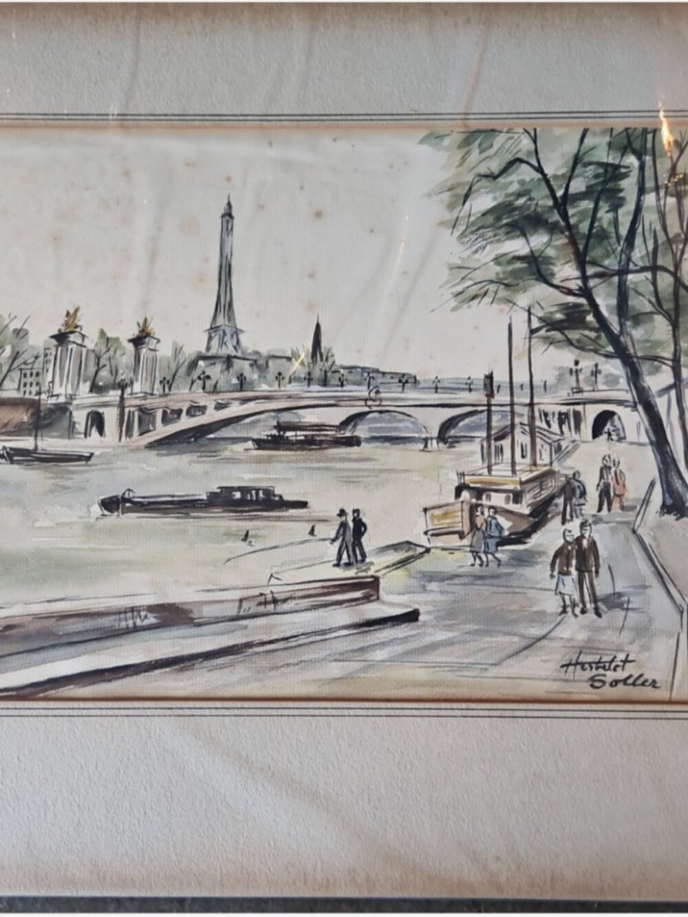 Vintage 1950s Franz Herbelet Original Watercolor Pont Alexandre III Paris France